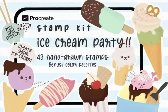 Procreate Stamps Kit ice cream party