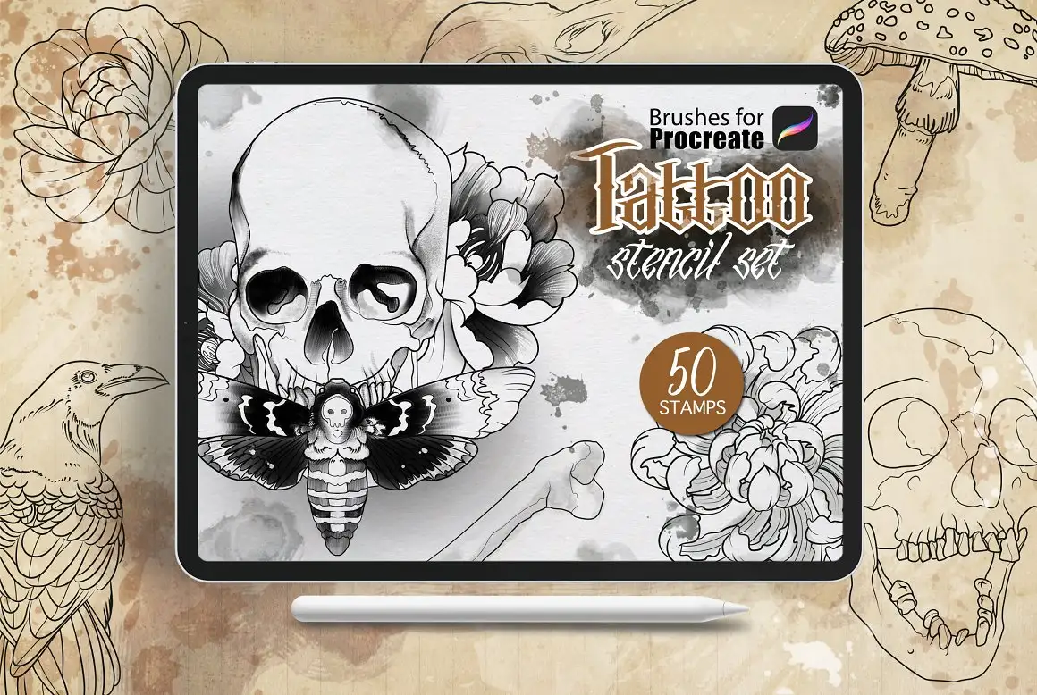 Procreate - Tattoo Basic Stencil Set 3 06380