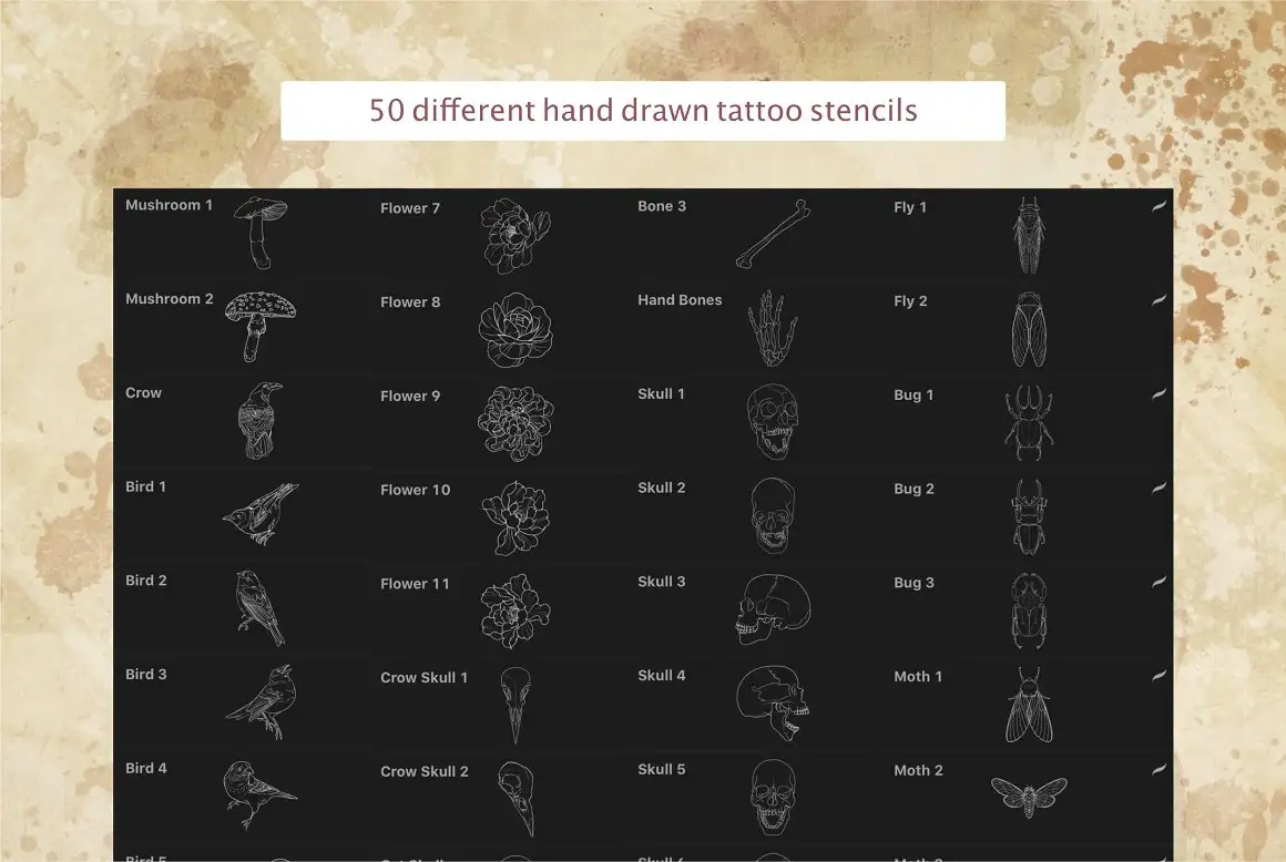Procreate - Tattoo Basic Stencil Set 17 06380