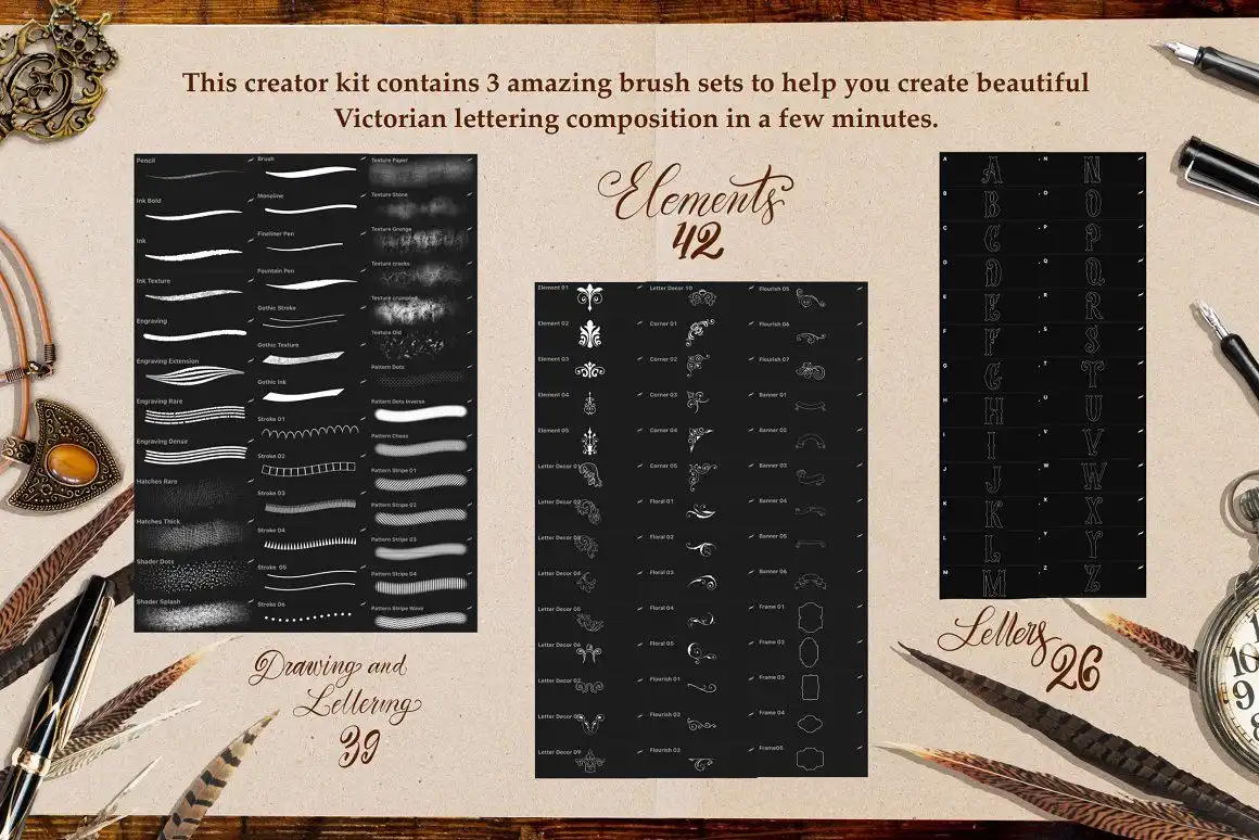 Victorian Lettering Creator Kit Brushes Pack