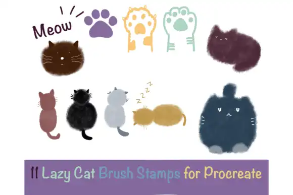 11 Cat Brush Stamps for Procreate