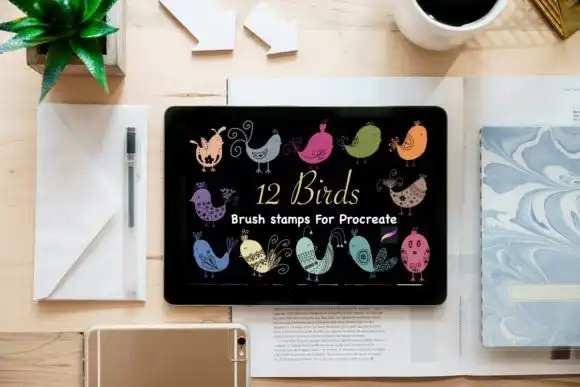 12 Birds Brush Stamps for Procreate