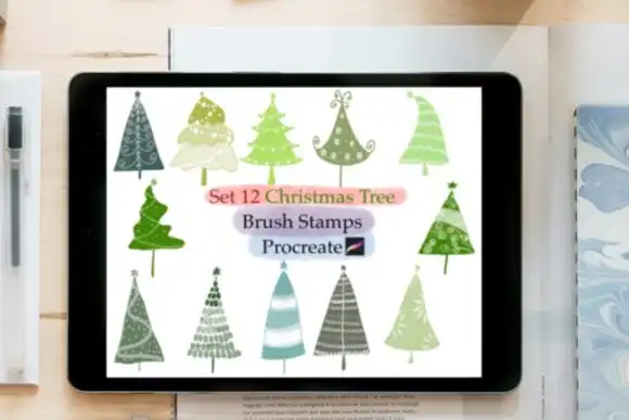 12 Christmas Tree Brush Stamps Procreate