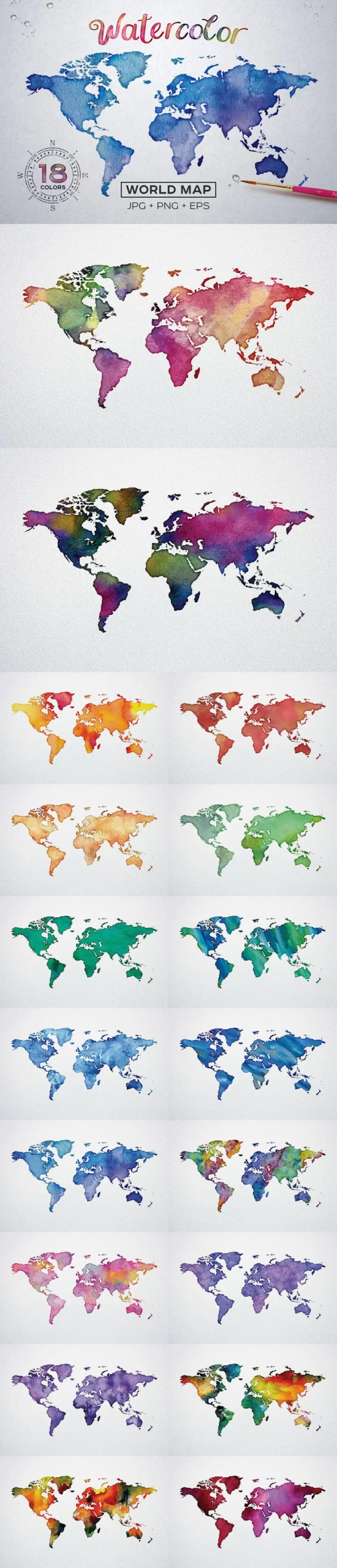 Watercolor World Maps JPG+EPS+PNG 3 073425