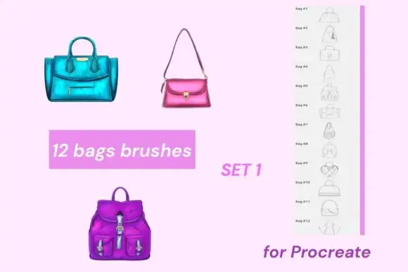12 Procreate Bags Stamps (set 1)