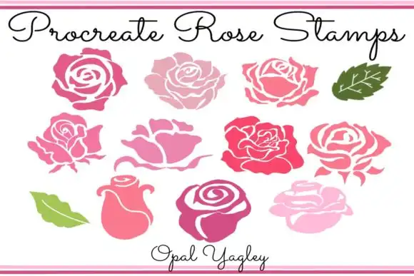 12 Procreate Roses Stamps - Flower+Leaves