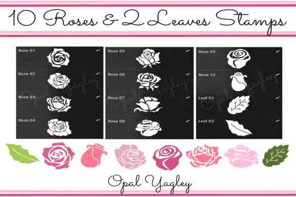 12 Procreate Roses Stamps -Flower+Leaves 2 12 Procreate Roses Stamps -Flower+Leaves