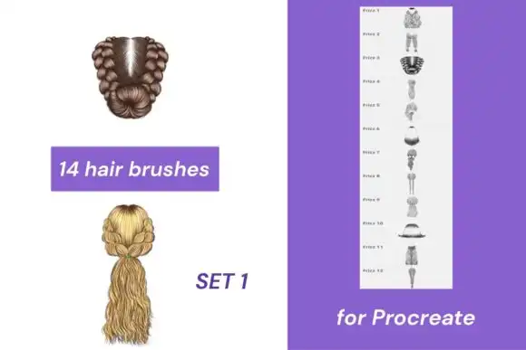 14 Procreate Hair Curly Stamps (set 1)