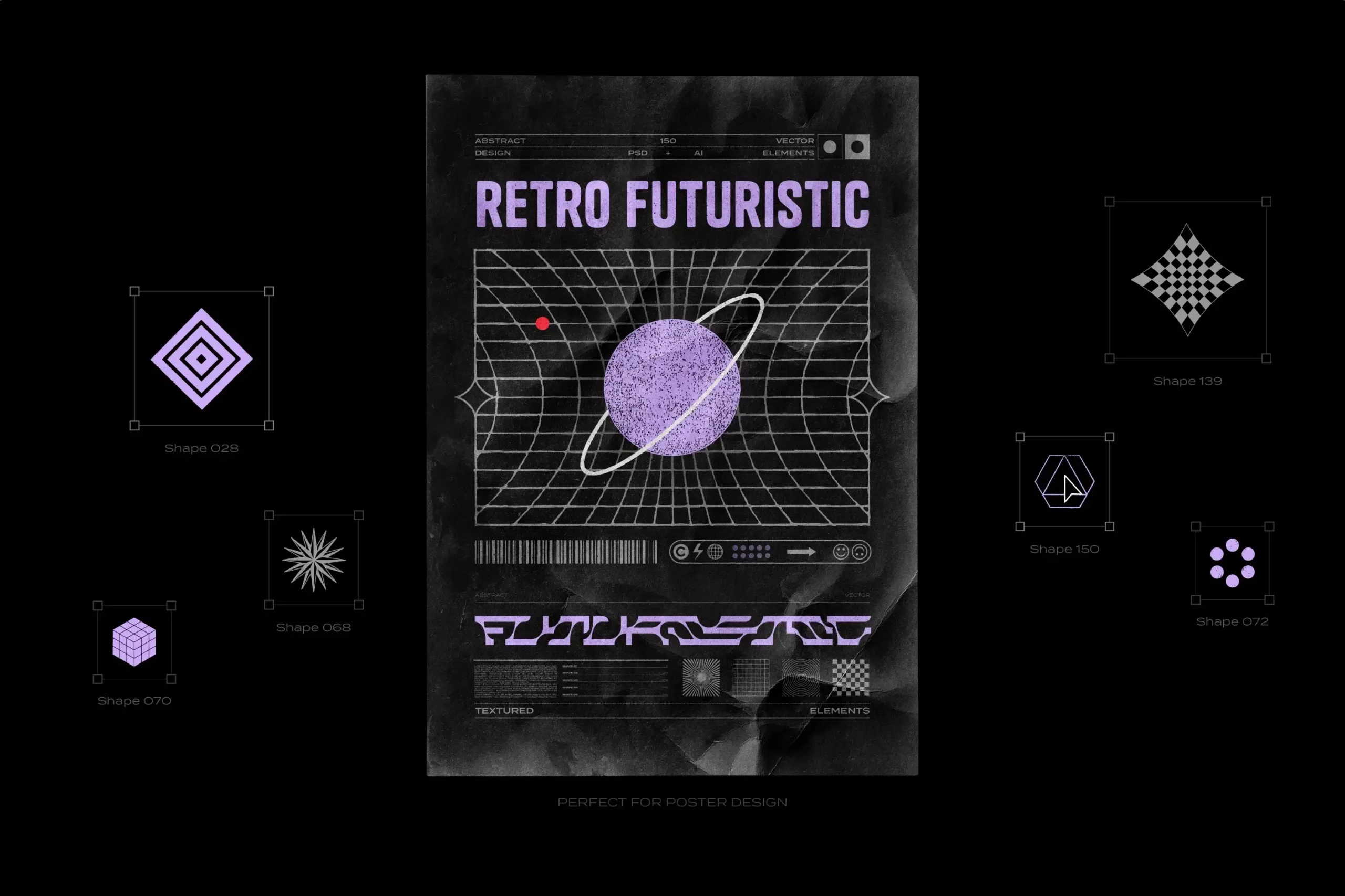 150 RETRO-FUTURISTIC TEXTURED SHAPES PACK 32 074029