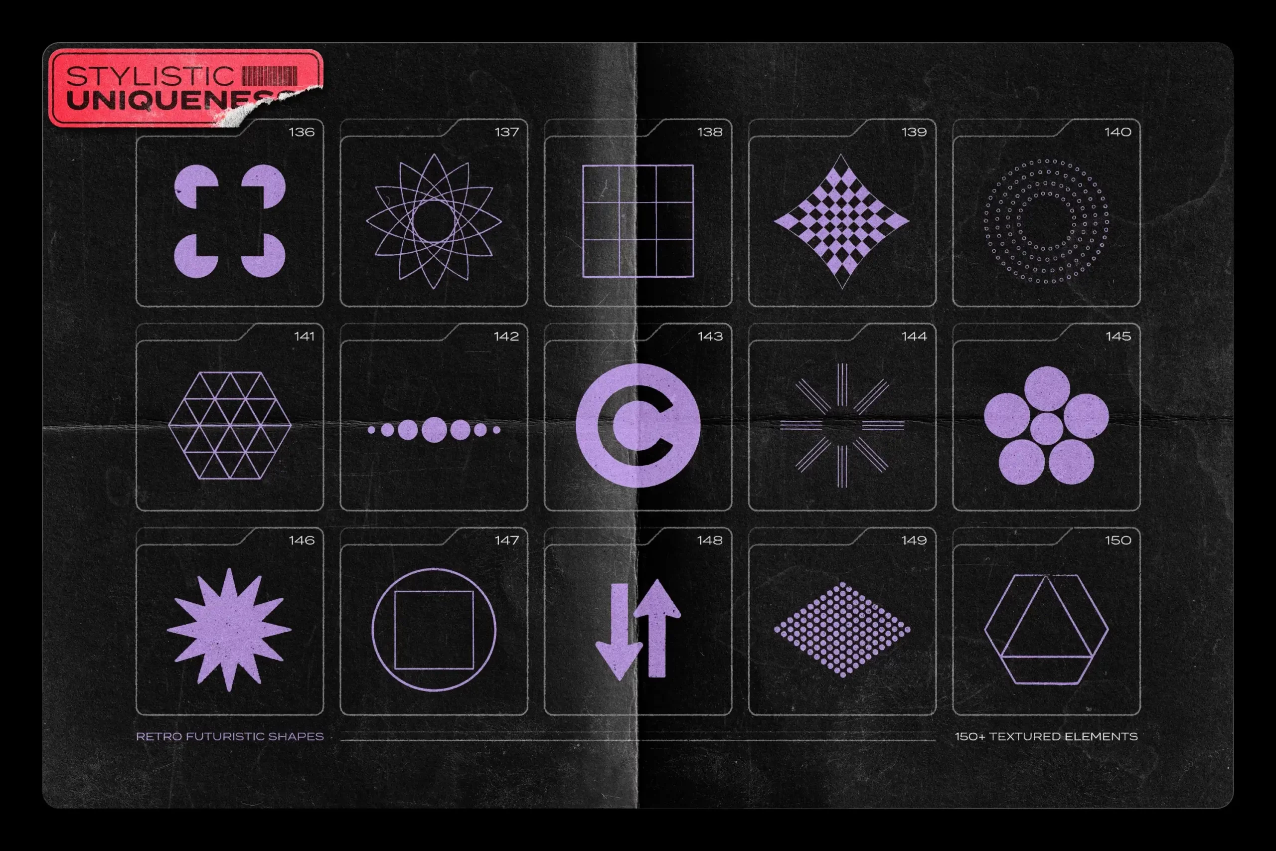 150 RETRO-FUTURISTIC TEXTURED SHAPES PACK 16 074029