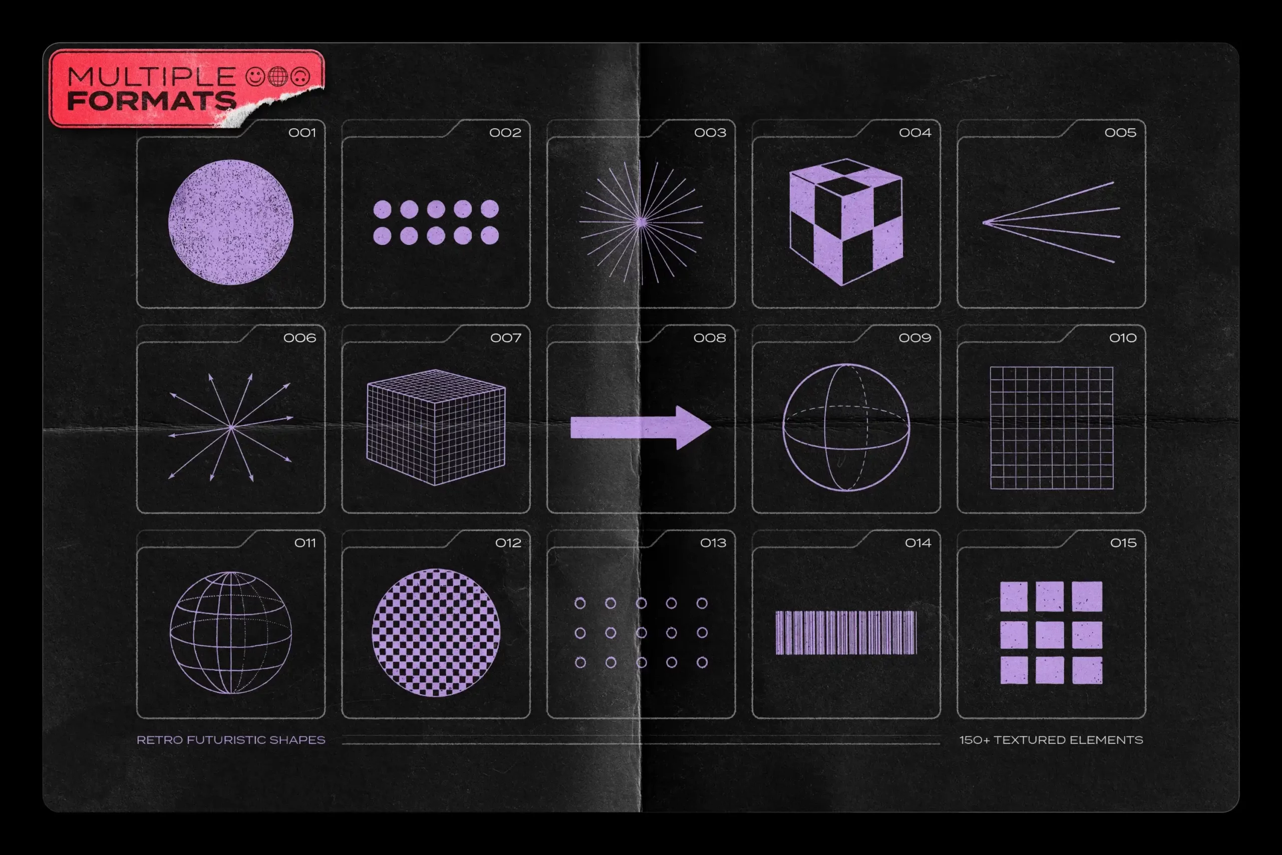 150 RETRO-FUTURISTIC TEXTURED SHAPES PACK 25 074029