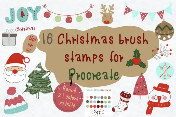 16 Christmas Brush Stamps for Procreate