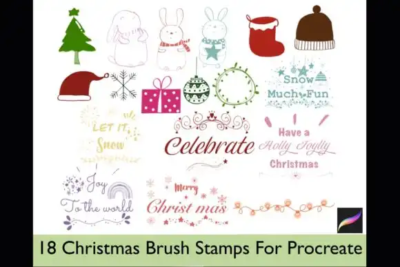 18 Christmas Brush Stamps Procreate