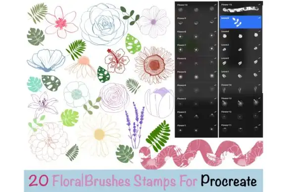 20 Floral Procreate Brushes Stamps