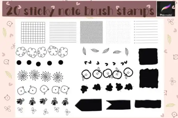 20 Sticky Notes Brush Stamps Procreate