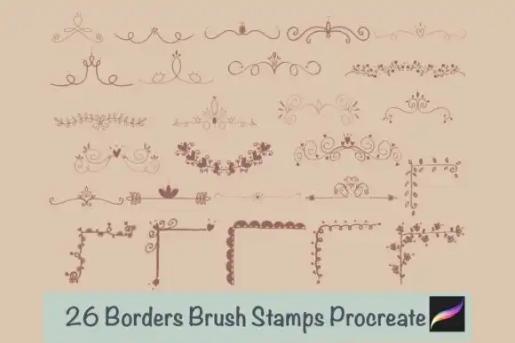26 Borders Brush Stamps for Procreate