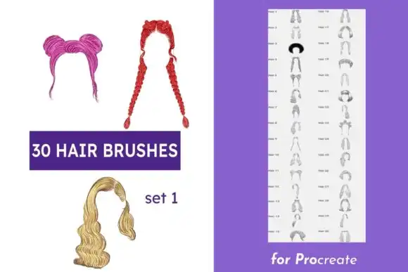 30 Hair Brushes for Procreate