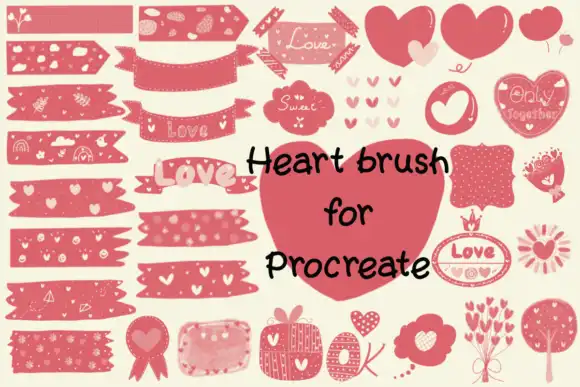 33 CuteHeart Brush Stamps for Procreate