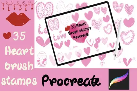 35 Heart Brush Stamps Procreate