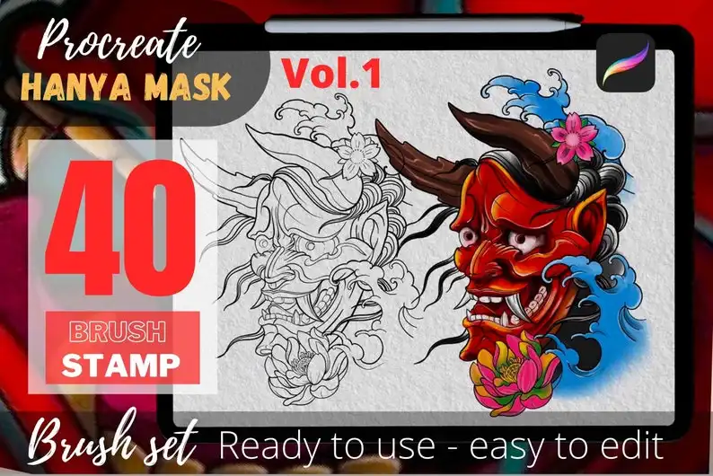 40 Hanya Mask Procreate Brush stamp