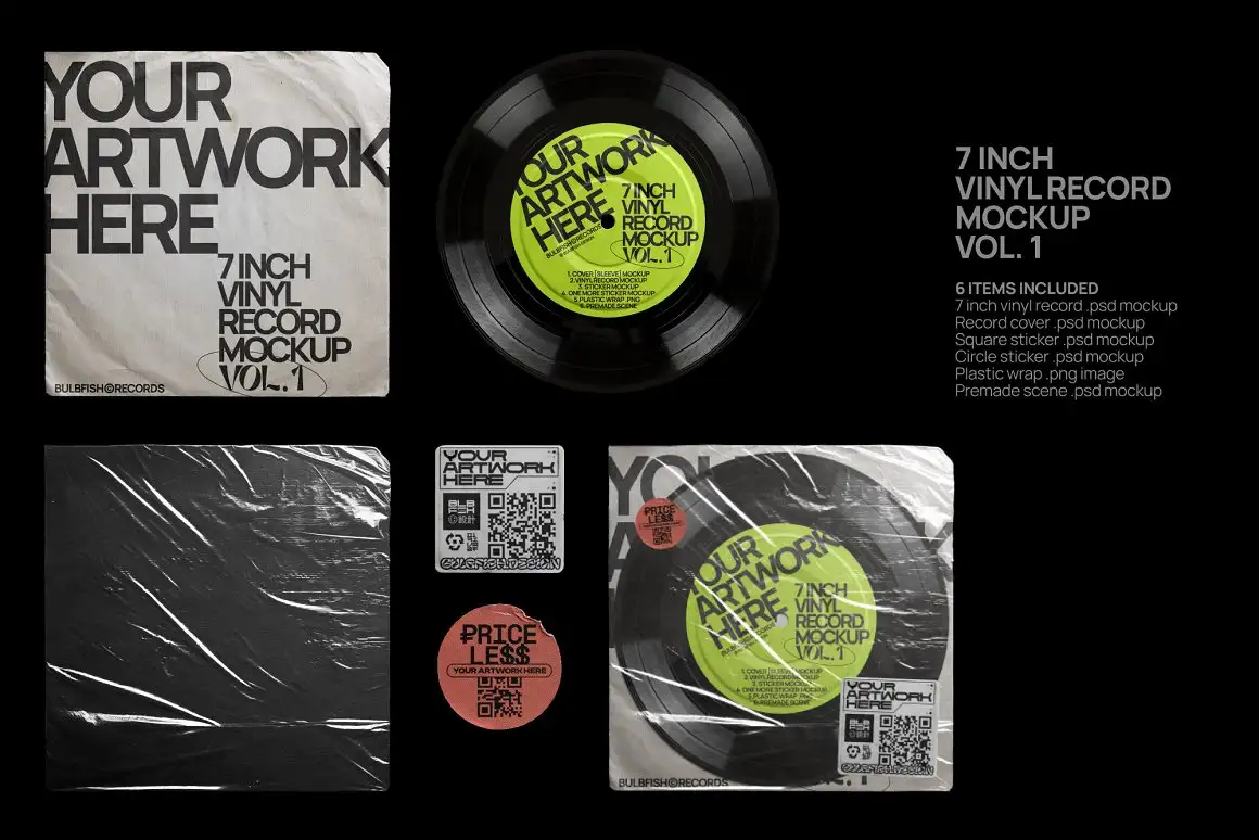 7 Inch Vinyl Record - Mockups Bundle 3 073425
