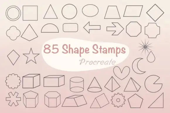 85 Shape 2D &amp; 3D Procreate Brush Stamps