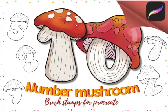 Brush Stamps Number Mushroom