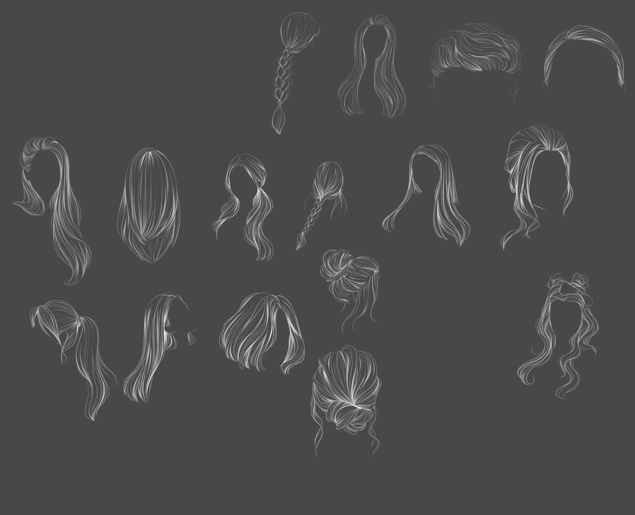 Hair Stamps Brushes Procreate, Procreate Hair Brushes, Curly Hair Brushe, Straight Hair brushes, Hairstyles Brushes Stamp, Guide Brushes 5 074412