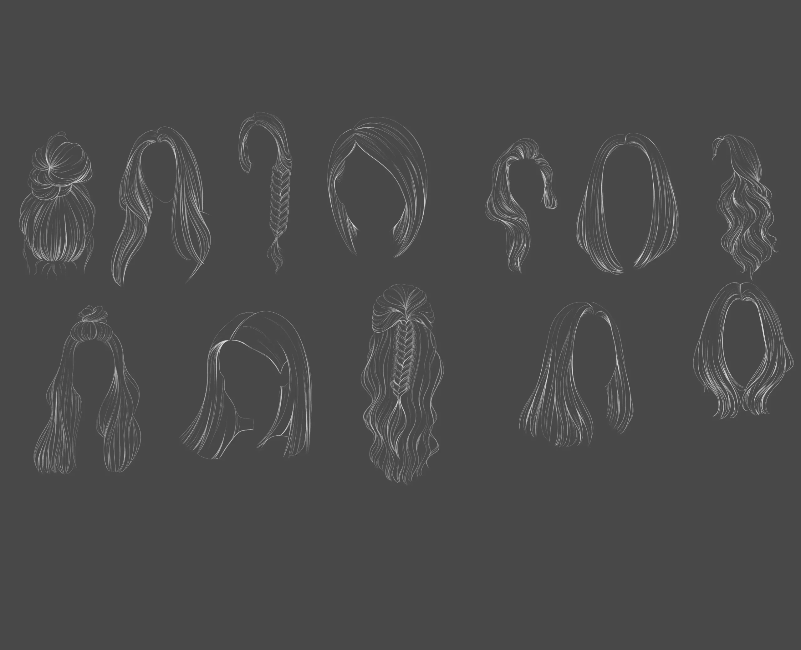 Hair Stamps Brushes Procreate, Procreate Hair Brushes, Curly Hair Brushe, Straight Hair brushes, Hairstyles Brushes Stamp, Guide Brushes 4 074412