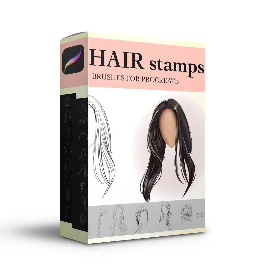 Hair Stamps Brushes Procreate, Procreate Hair Brushes, Curly Hair Brushe, Straight Hair brushes, Hairstyles Brushes Stamp, Guide Brushes 8 074412