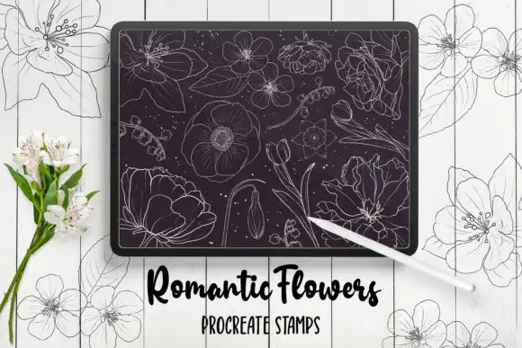 Hand Drawn Flowers Procreate Stamps