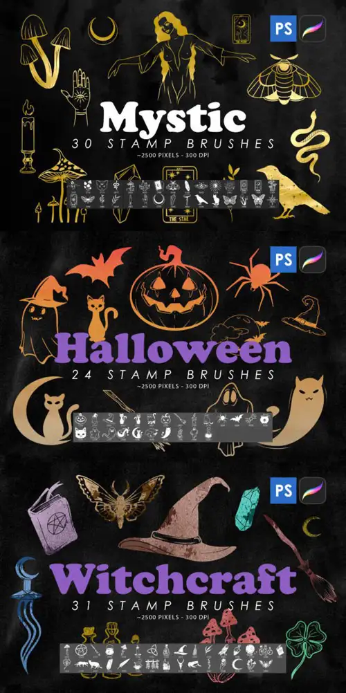 Mystic, Halloween, Witchcraft - stamp brushes for Photoshop
