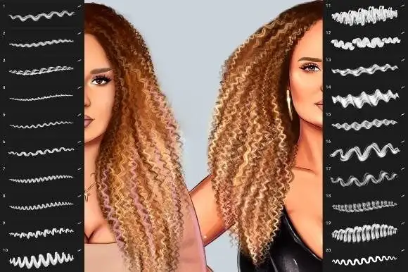 Procreate Curly Wavy Hair Brushes Set 3 073420