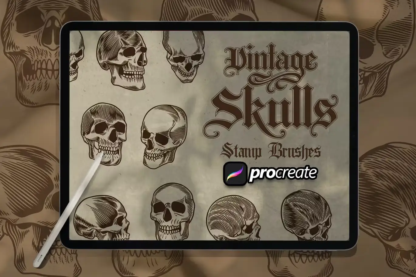 Vintage Skull Brush Stamp