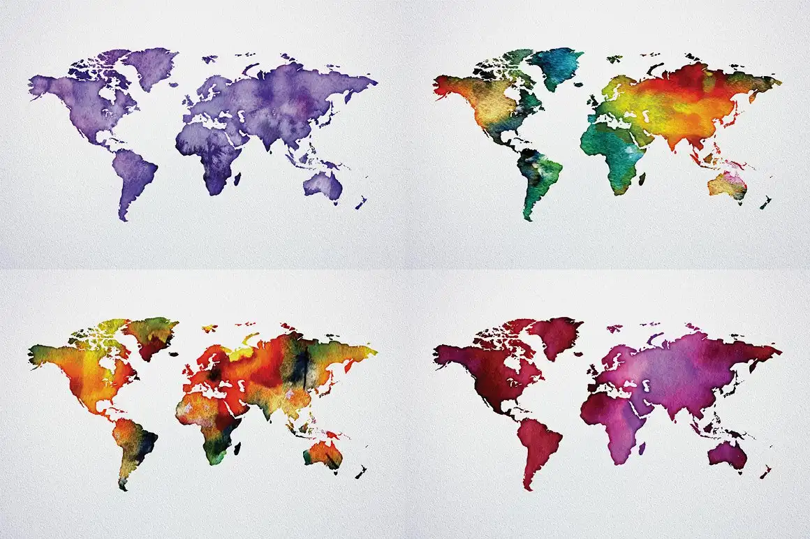 Watercolor World Maps JPG+EPS+PNG 6 073425