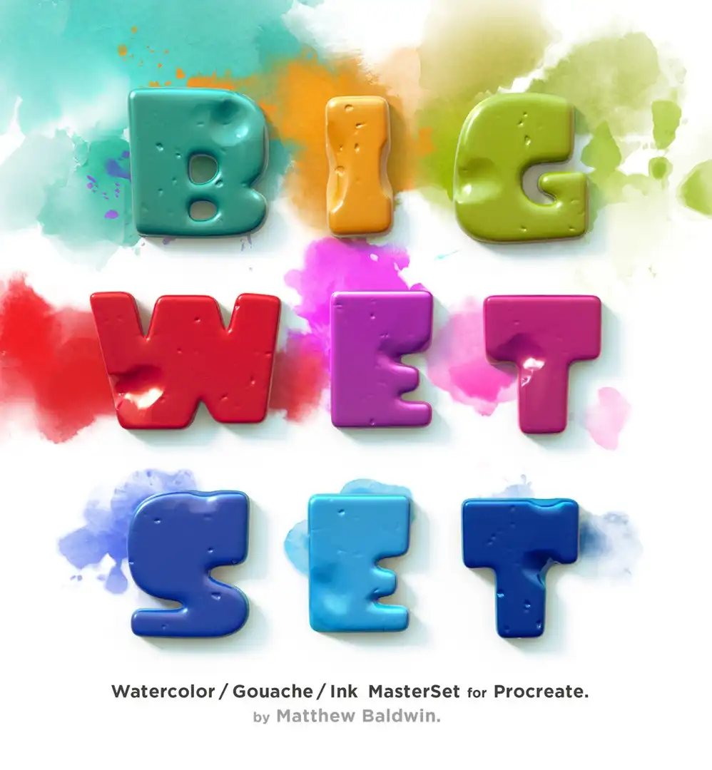 BIG WET SET - 174 All-New Watercolor, Gouache and Ink Brushes for Procreate 3 073425
