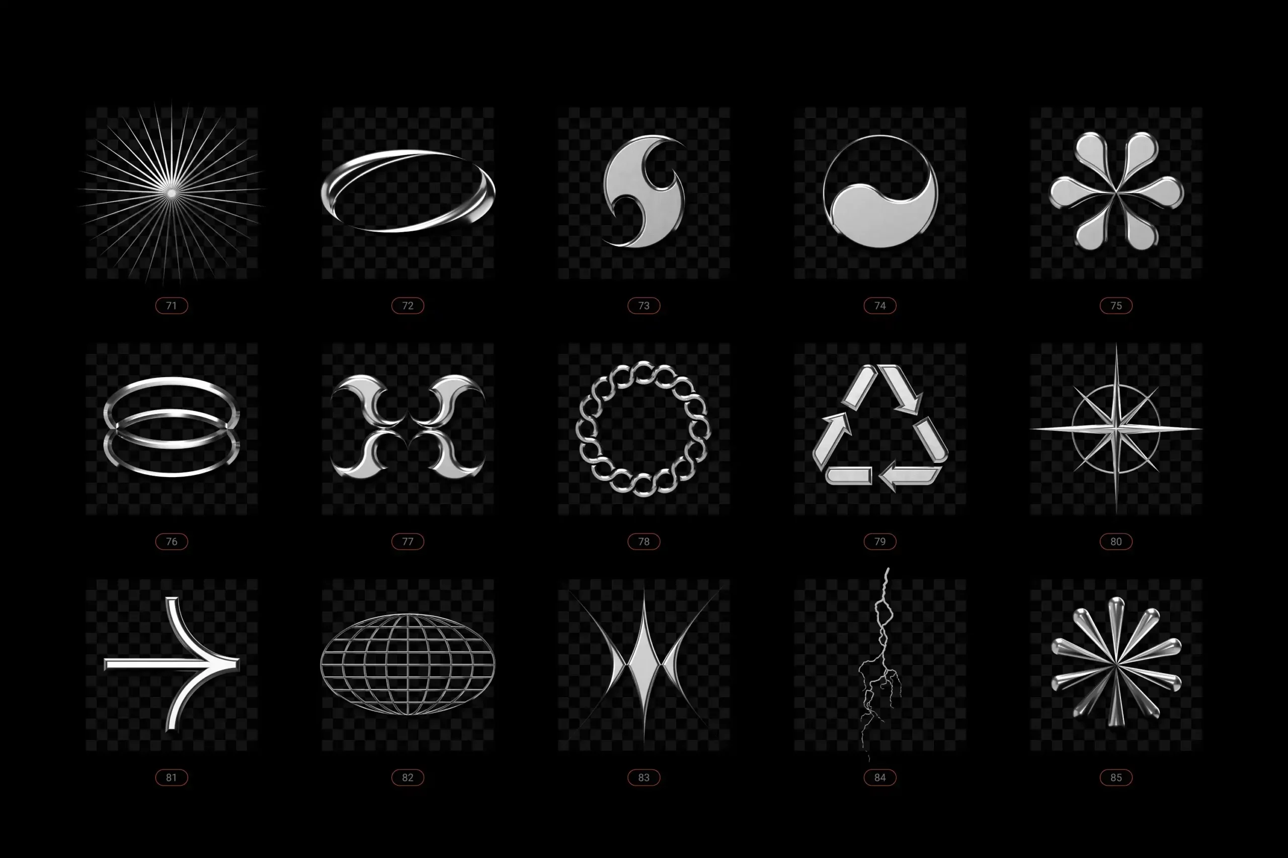 CHROME & VECTOR ABSTRACT SHAPES BUNDLE – 200 GEOMETRIC DESIGN ELEMENTS 19 074029