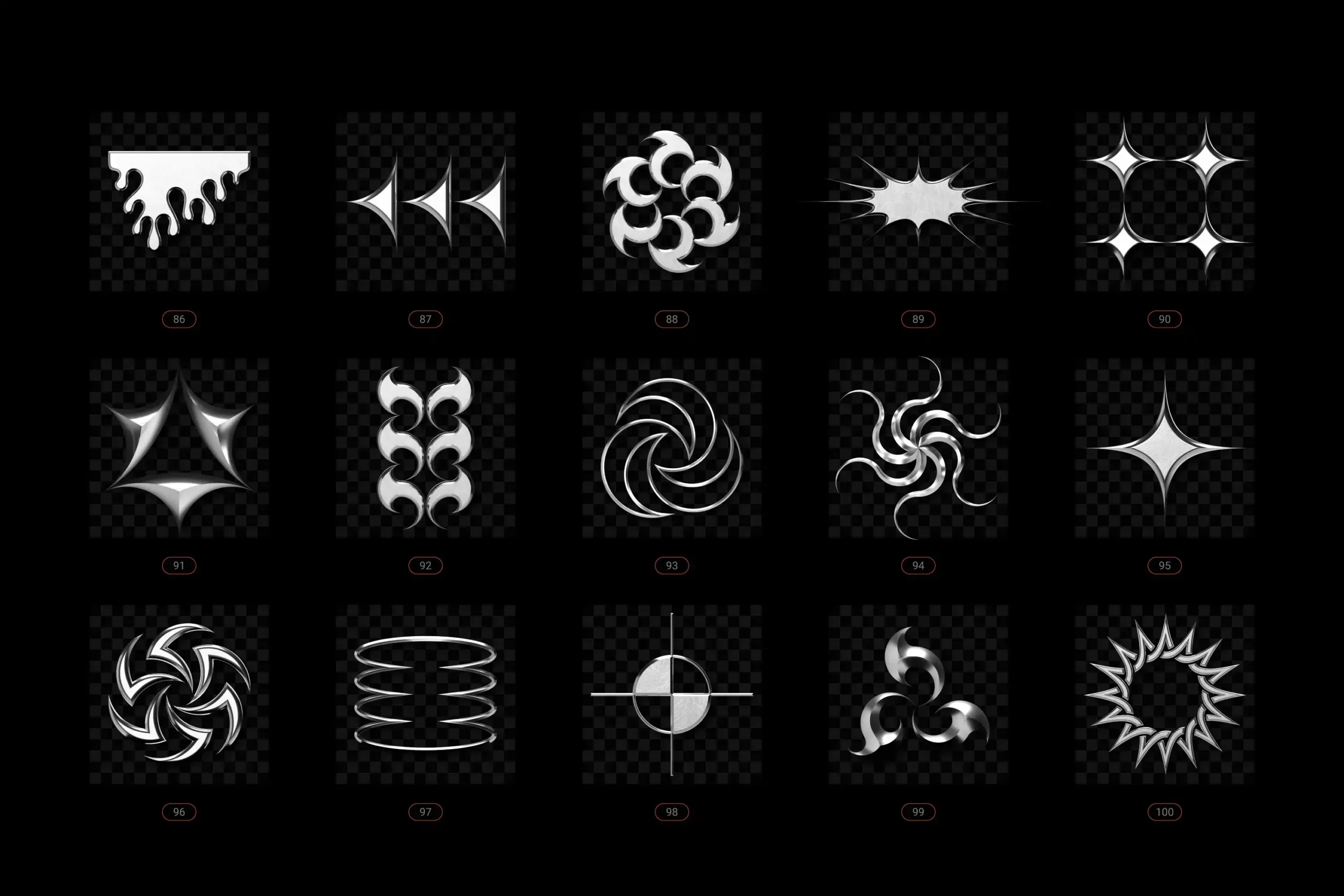 CHROME & VECTOR ABSTRACT SHAPES BUNDLE – 200 GEOMETRIC DESIGN ELEMENTS 18 074029