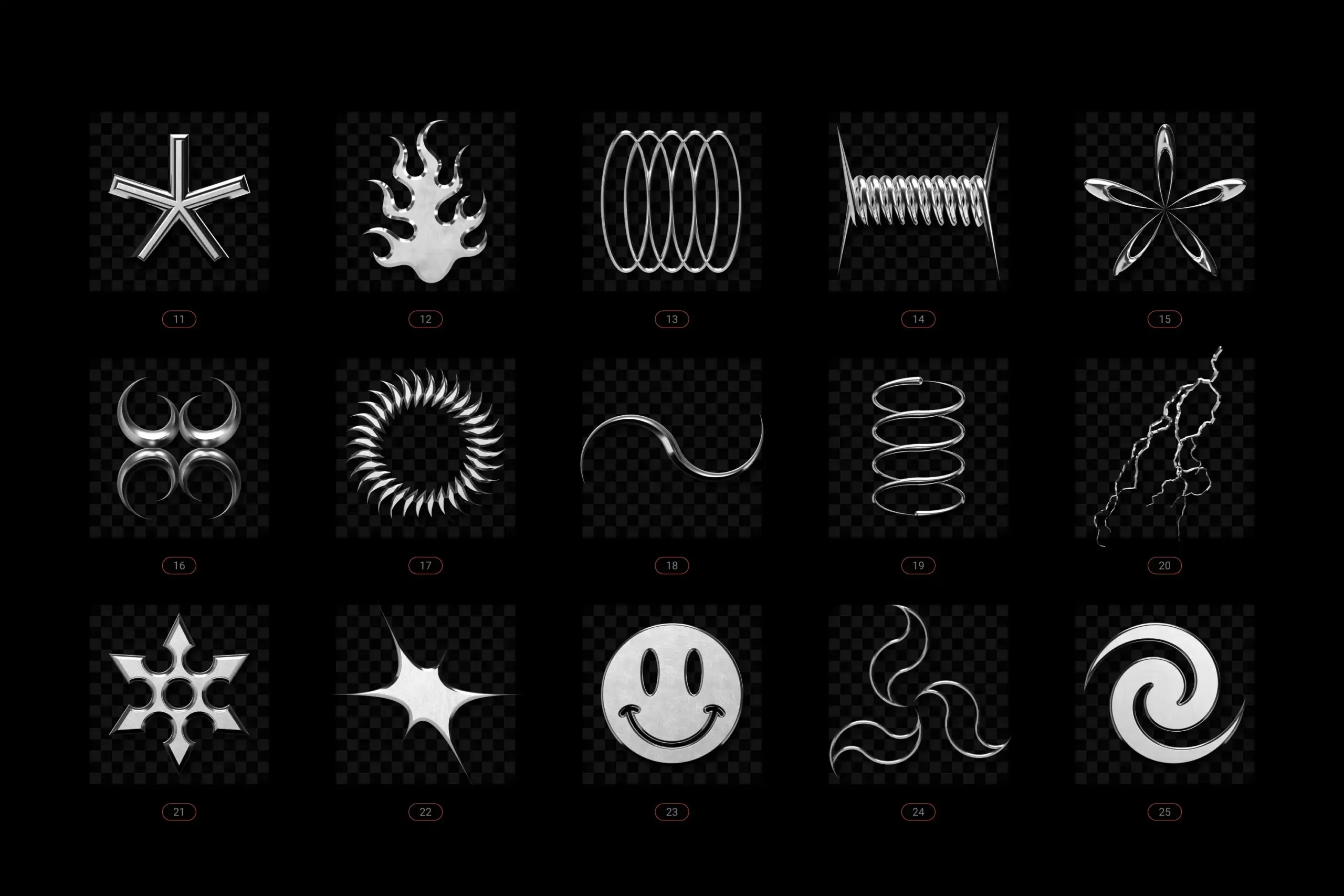 CHROME & VECTOR ABSTRACT SHAPES BUNDLE – 200 GEOMETRIC DESIGN ELEMENTS 12 074029