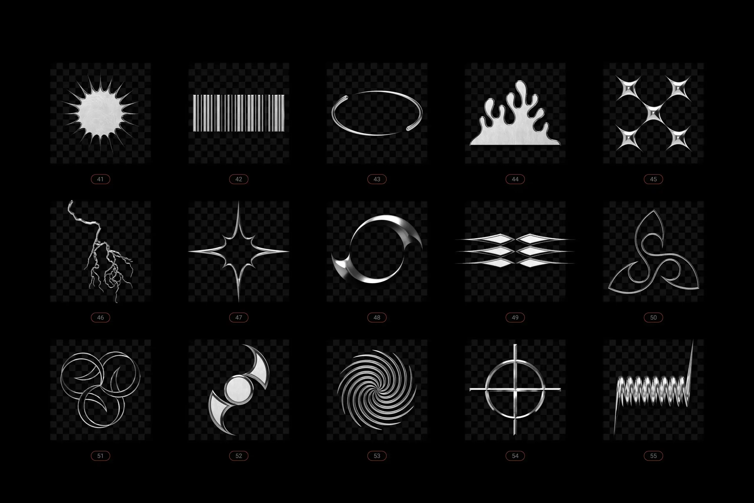 CHROME & VECTOR ABSTRACT SHAPES BUNDLE – 200 GEOMETRIC DESIGN ELEMENTS 17 074029