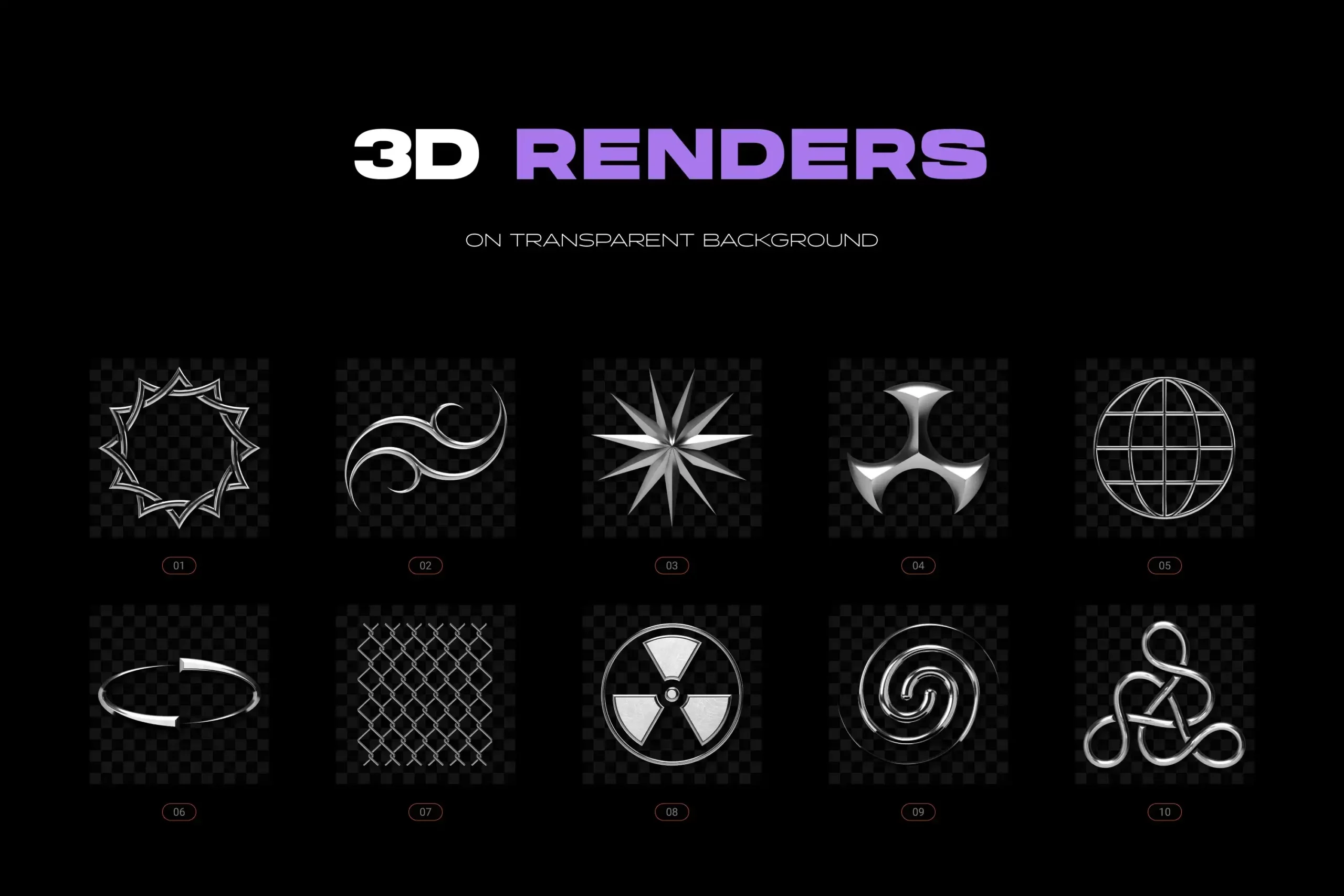 CHROME & VECTOR ABSTRACT SHAPES BUNDLE – 200 GEOMETRIC DESIGN ELEMENTS 21 074029