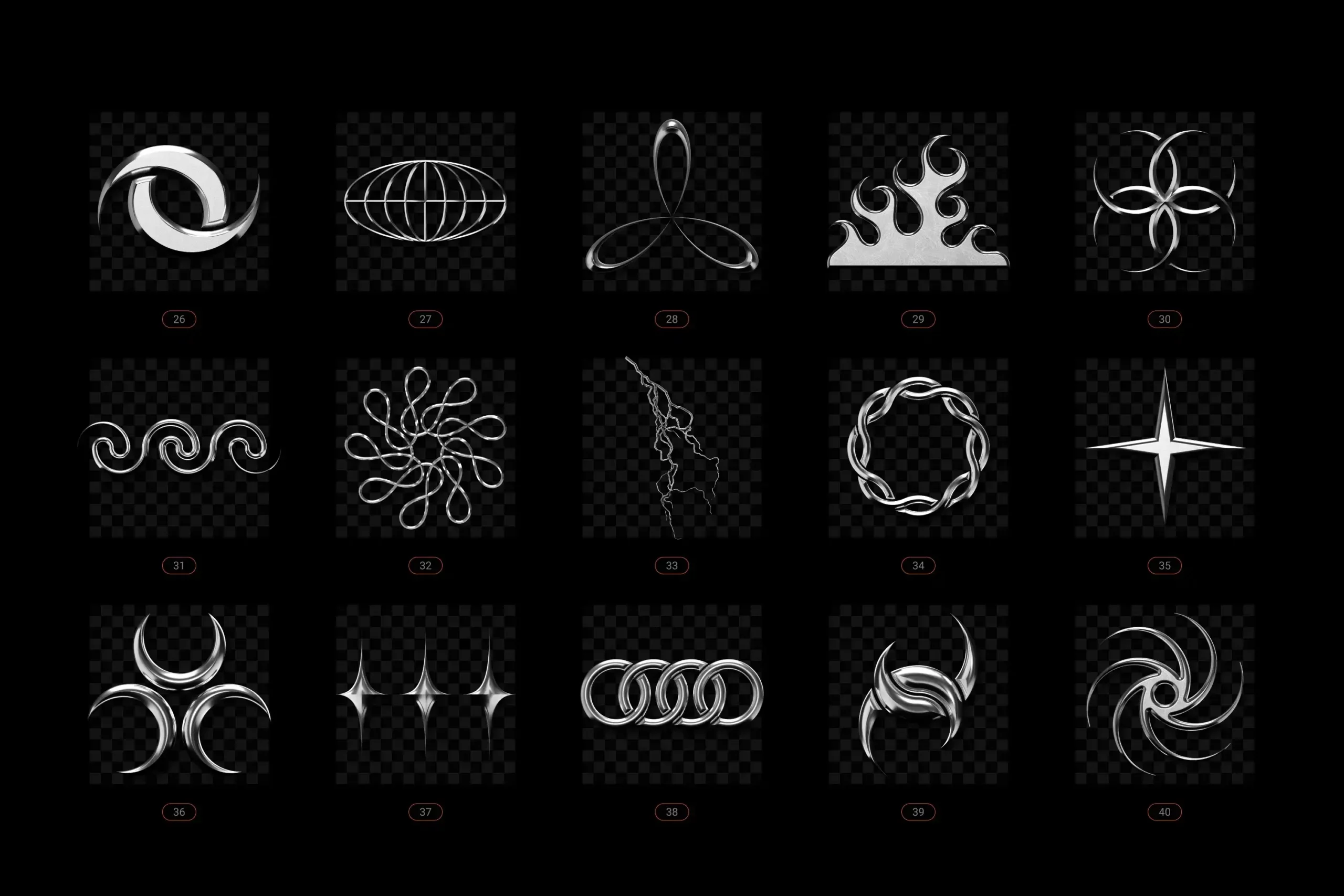 CHROME & VECTOR ABSTRACT SHAPES BUNDLE – 200 GEOMETRIC DESIGN ELEMENTS 14 074029