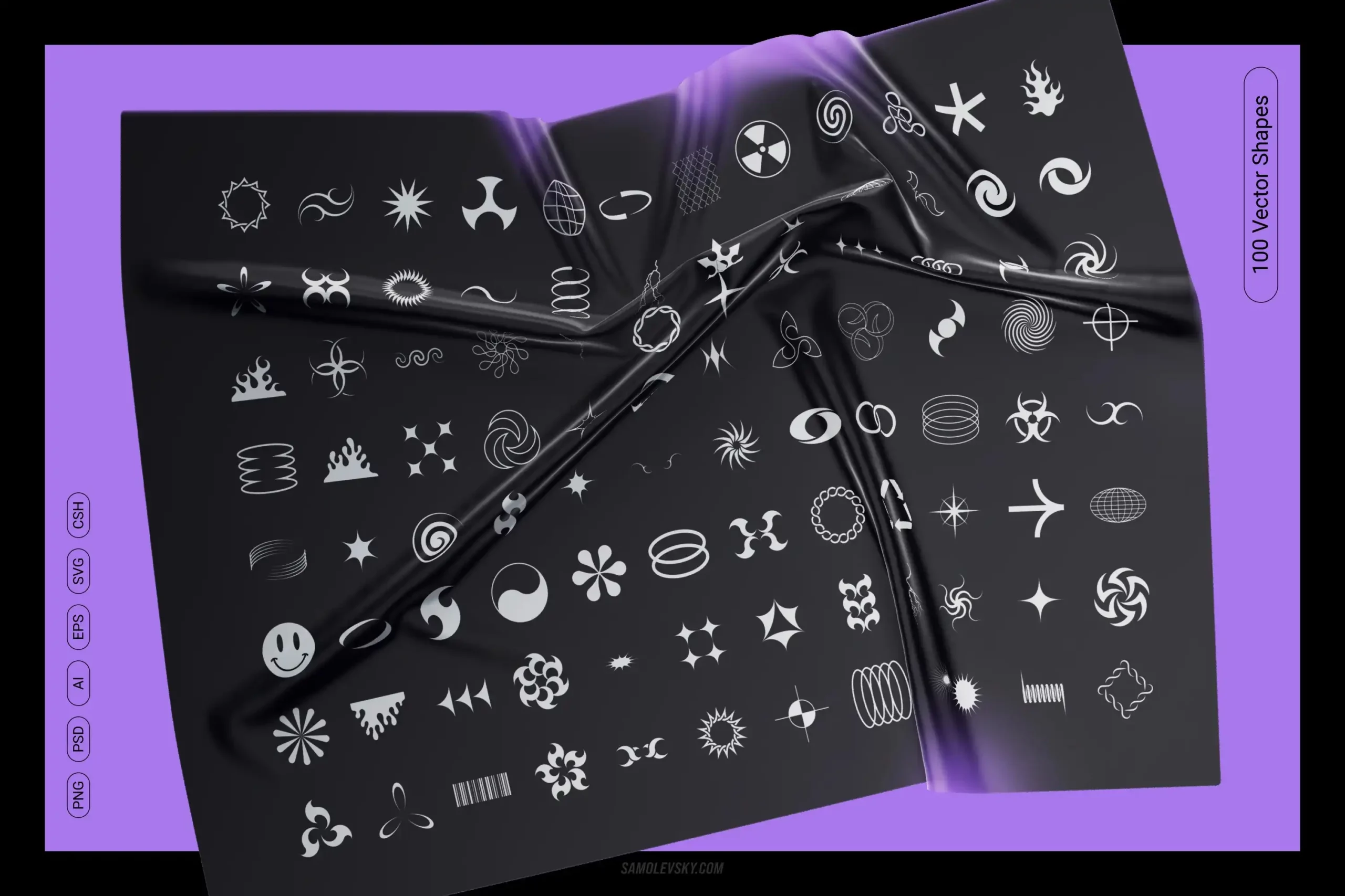 CHROME & VECTOR ABSTRACT SHAPES BUNDLE – 200 GEOMETRIC DESIGN ELEMENTS 16 074029