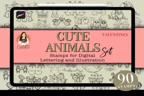 Cute Animals Valentines Procreate Stamps