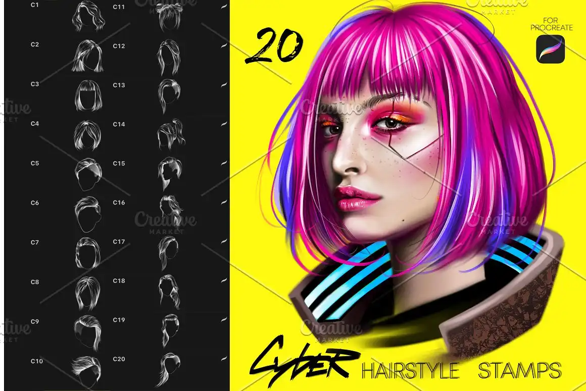 CyberPunk Hair Procreate Brushes