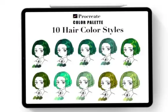 Green Shade Hair Color Procreate Palette