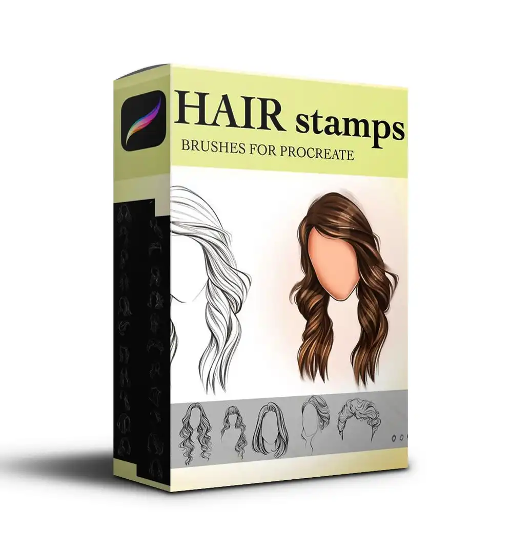 Hair Stamps Brushes Procreate, Procreate Hair Brushes, Curly Hair Brushe, Straight Hair brushes, Hairstyles Brushes Stamp, Guide Brushes 7 074412