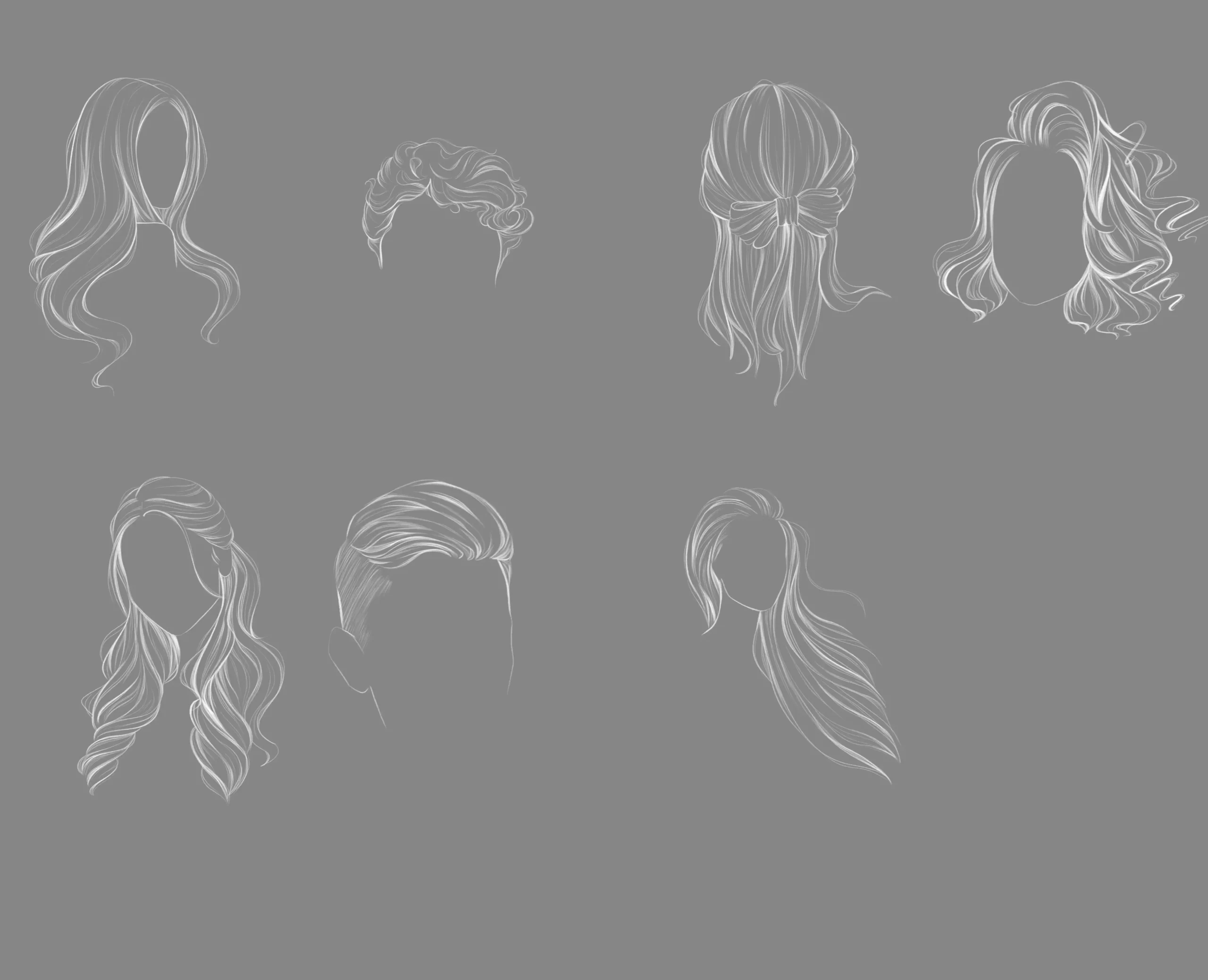 Hair Stamps Brushes Procreate, Procreate Hair Brushes, Curly Hair Brushe, Straight Hair brushes, Hairstyles Brushes Stamp, Guide Brushes 6 074412
