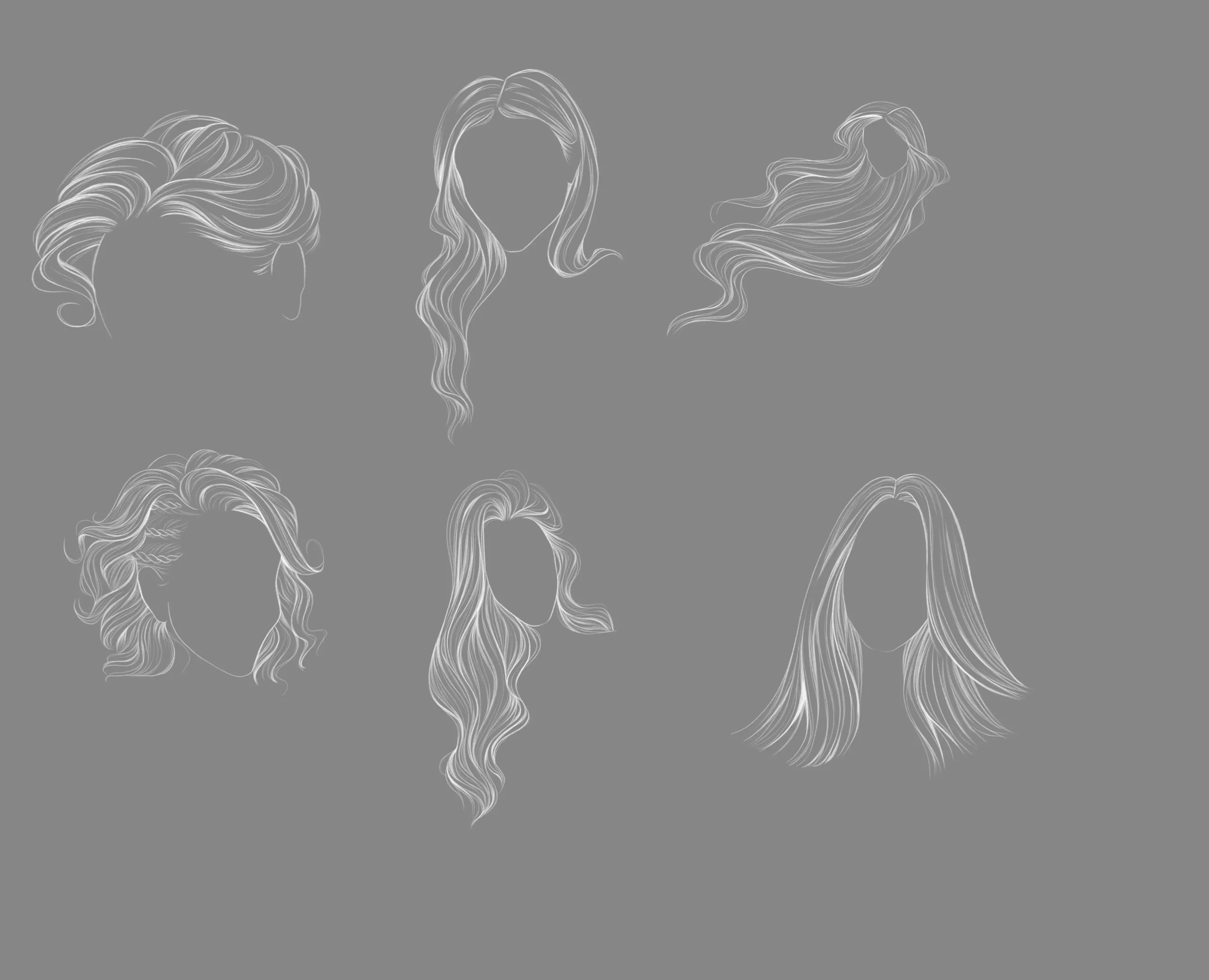 Hair Stamps Brushes Procreate, Procreate Hair Brushes, Curly Hair Brushe, Straight Hair brushes, Hairstyles Brushes Stamp, Guide Brushes 5 074412