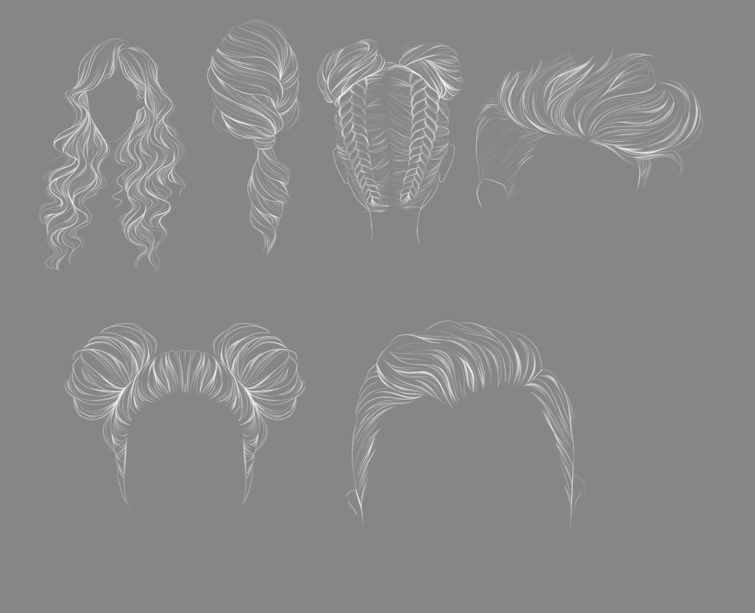 Hair Stamps Brushes Procreate, Procreate Hair Brushes, Curly Hair Brushe, Straight Hair brushes, Hairstyles Brushes Stamp, Guide Brushes 4 074412